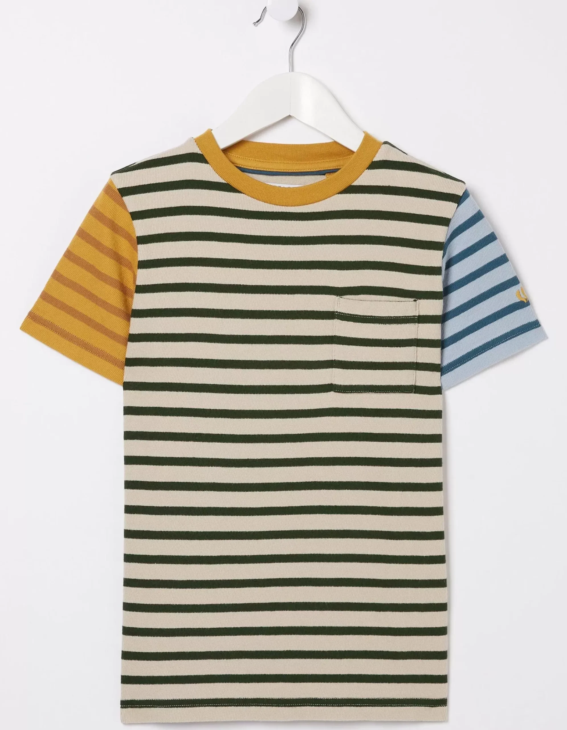 FatFace Textured Stripe T-Shirt Oatmeal Hot