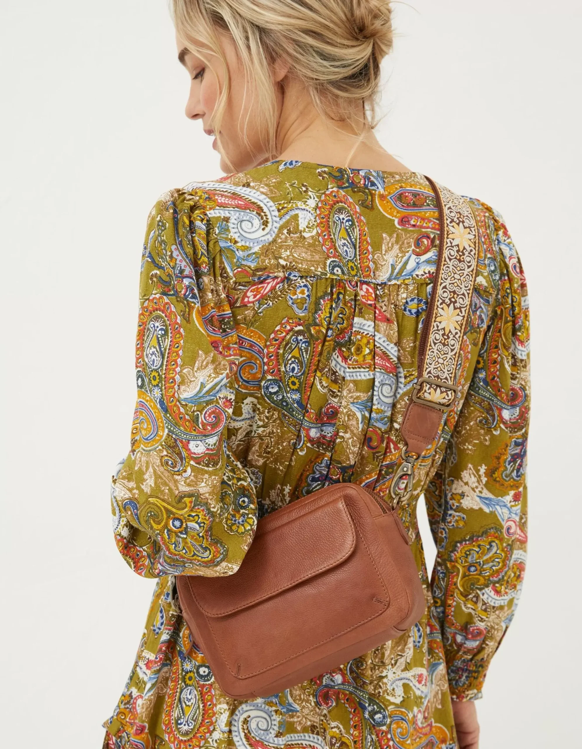 FatFace The Oslo Camera Bag Ornate Strap Tan Clearance