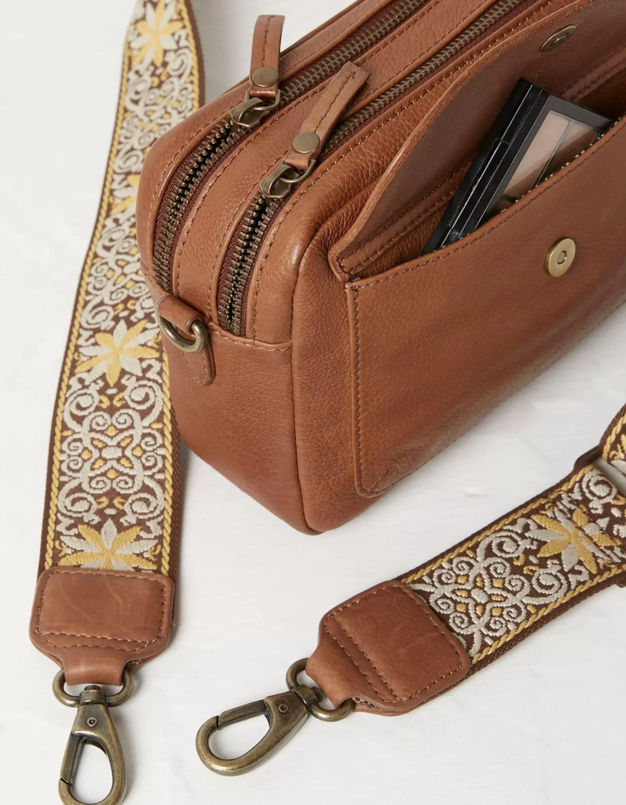 FatFace The Oslo Camera Bag Ornate Strap Tan Clearance