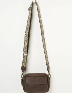FatFace The Oslo Camera Bag Ornate Strap Chocolate Brown New