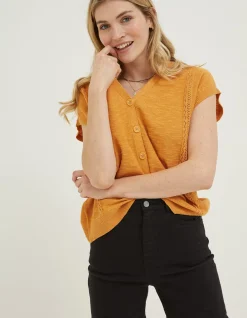 FatFace Thea Button Cardi Yellow Sale