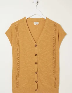 FatFace Thea Button Cardi Yellow Sale