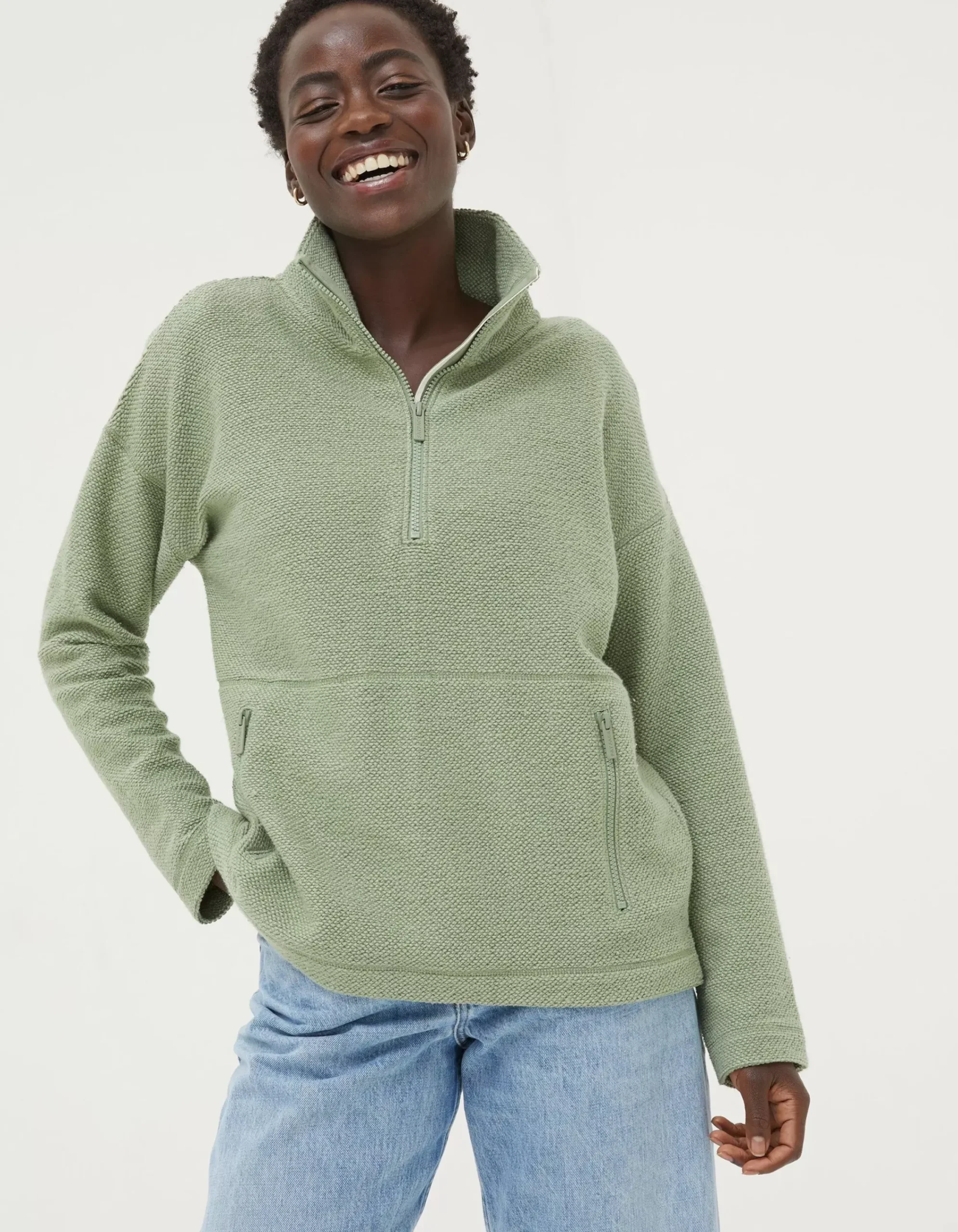 FatFace Thea Half Neck Sweatshirt Sage Green Outlet