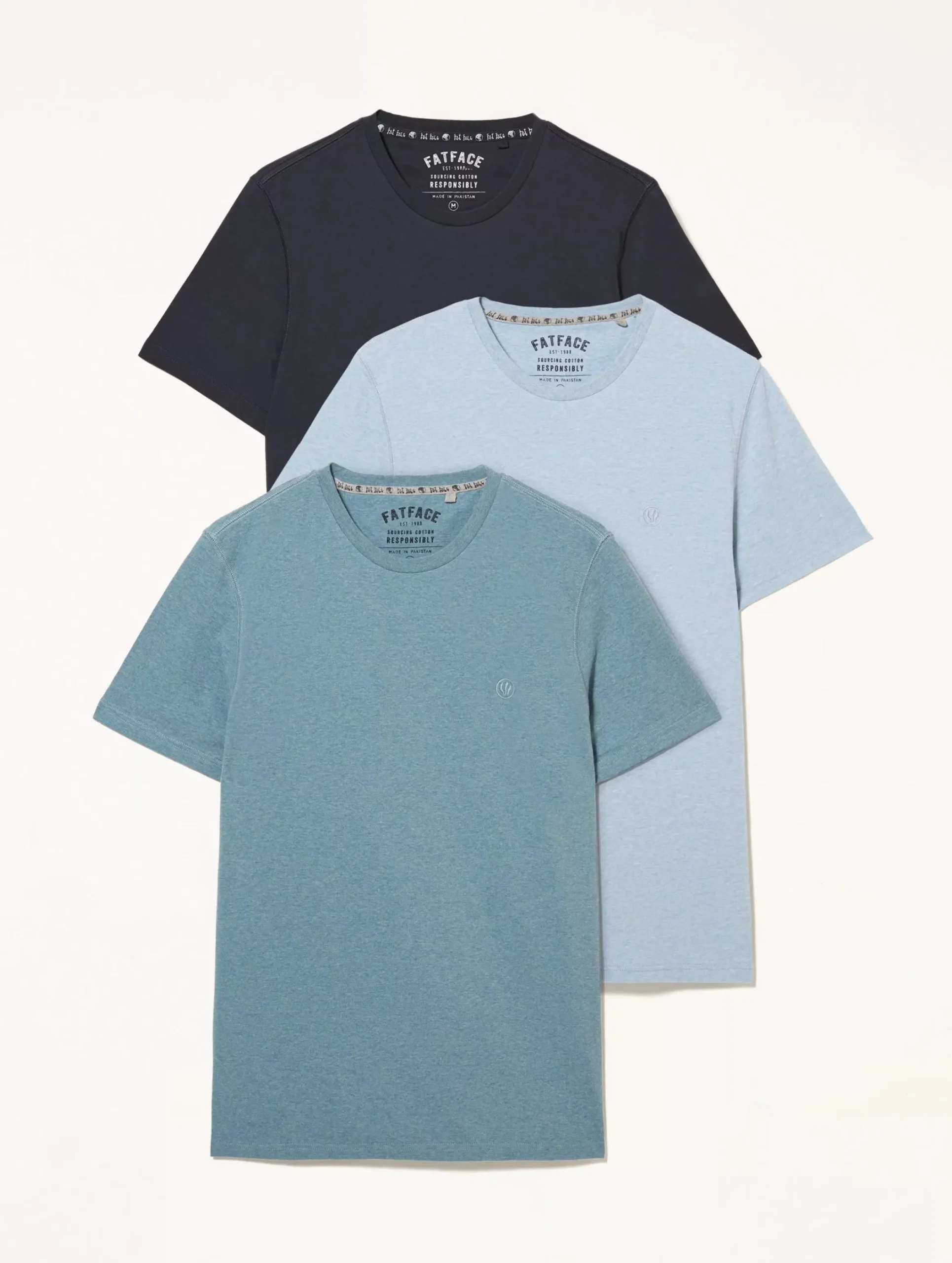 FatFace Three Pack Crew Neck T-Shirts Blue Discount
