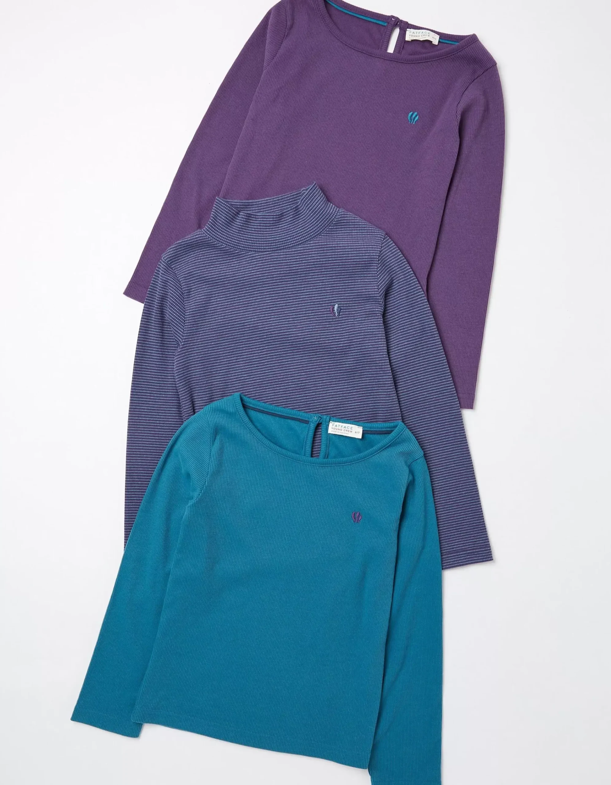 FatFace Three Pack Long Sleeve T-Shirts Teal Green Hot