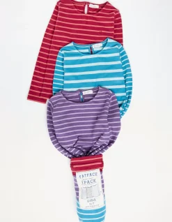 FatFace Three Pack Stripe T-Shirts Berry Pink