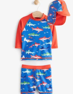 FatFace Three Piece Shark Swim Set Blue Best