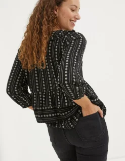 FatFace Tibby Frill Floral Blouse Black Best