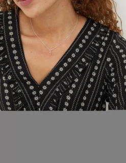 FatFace Tibby Frill Floral Blouse Black Best