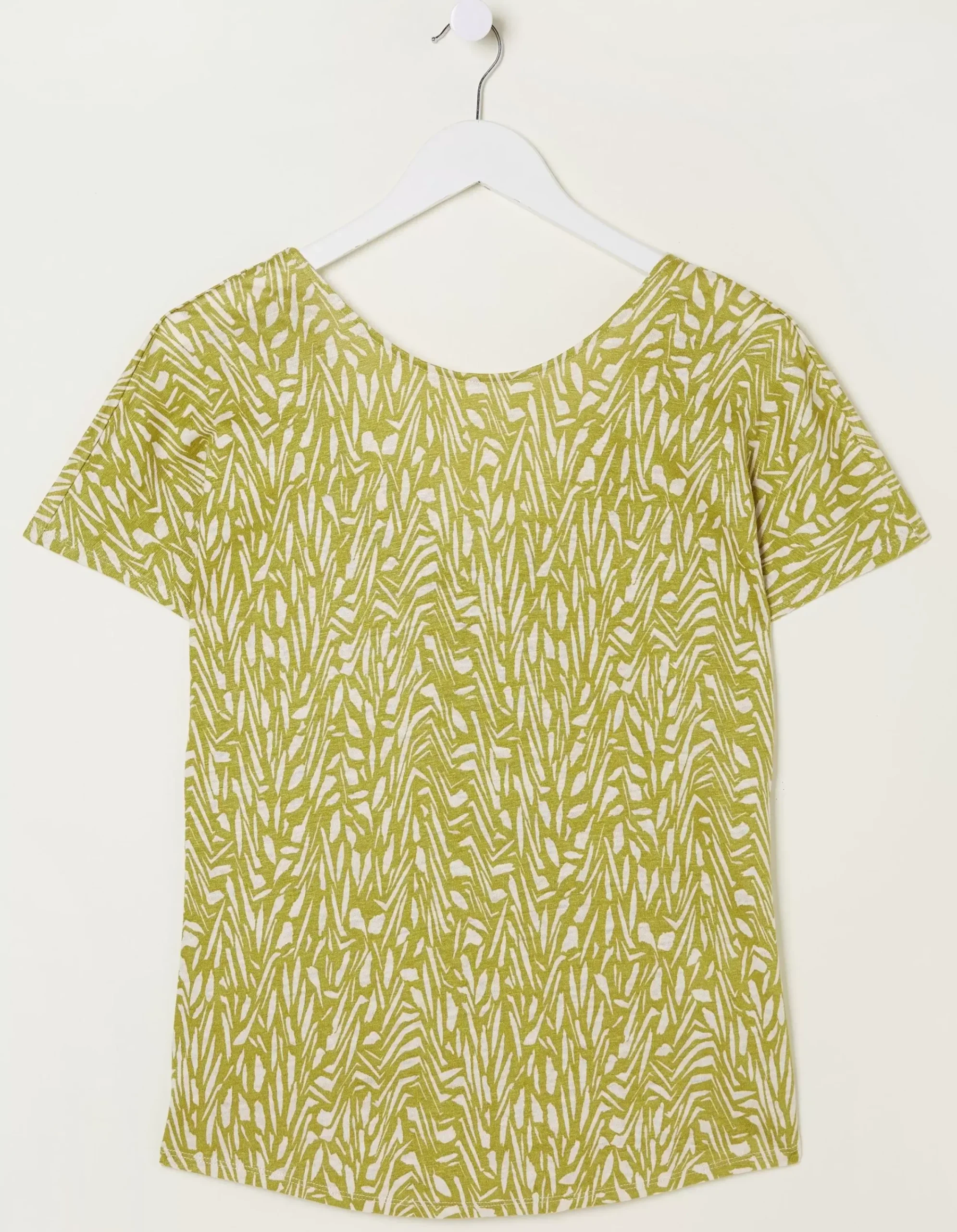 FatFace Tie Back Paint Linen T-Shirt Light Olive Clearance