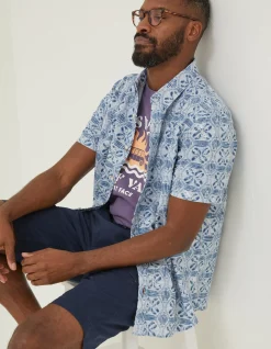 FatFace Tile Print Shirt Washed Blue Outlet