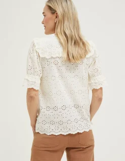 FatFace Tina Broderie Collar Blouse Ivory New