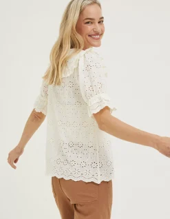 FatFace Tina Broderie Collar Blouse Ivory New