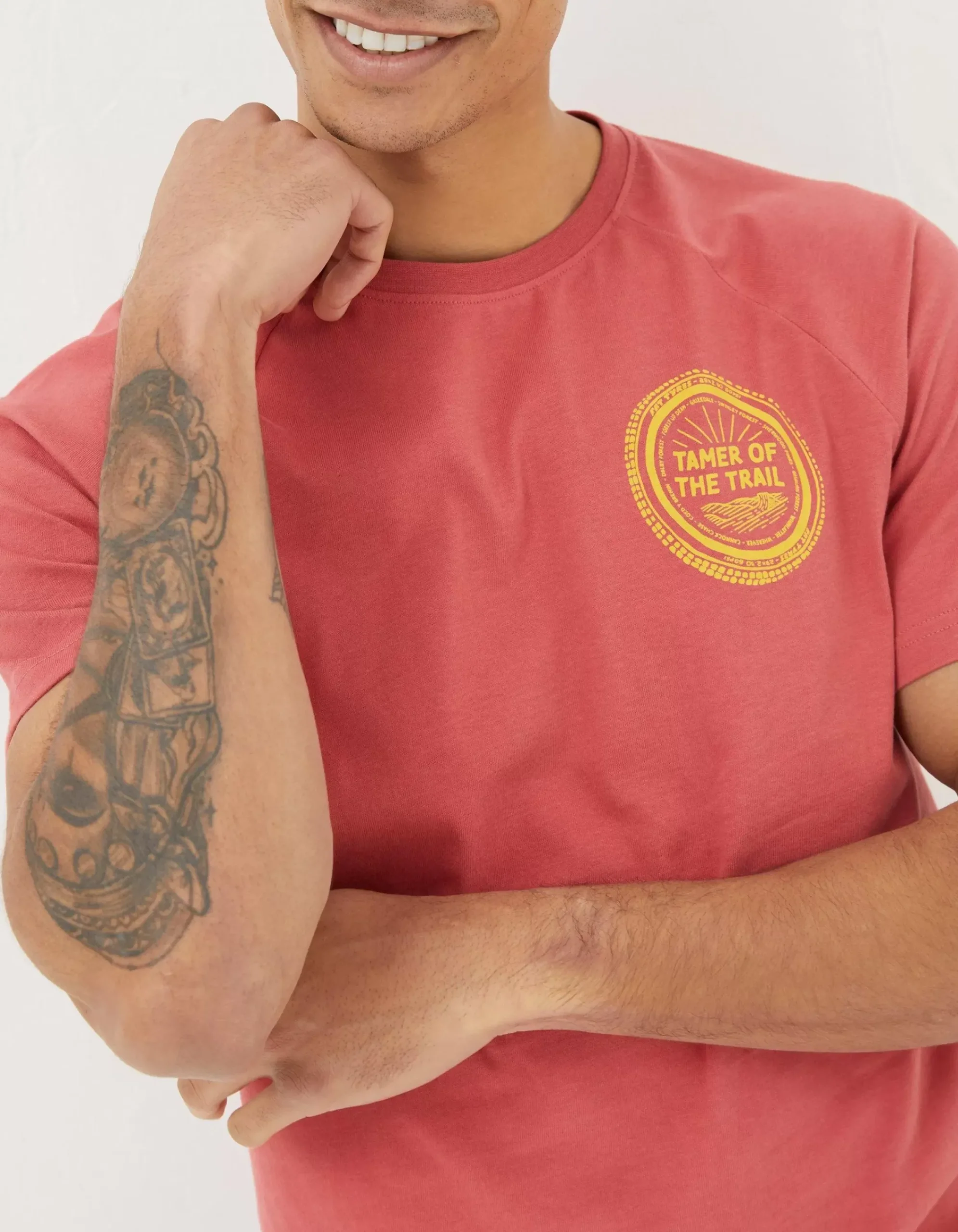 FatFace Trail Tamer T-Shirt Coral Pink Outlet