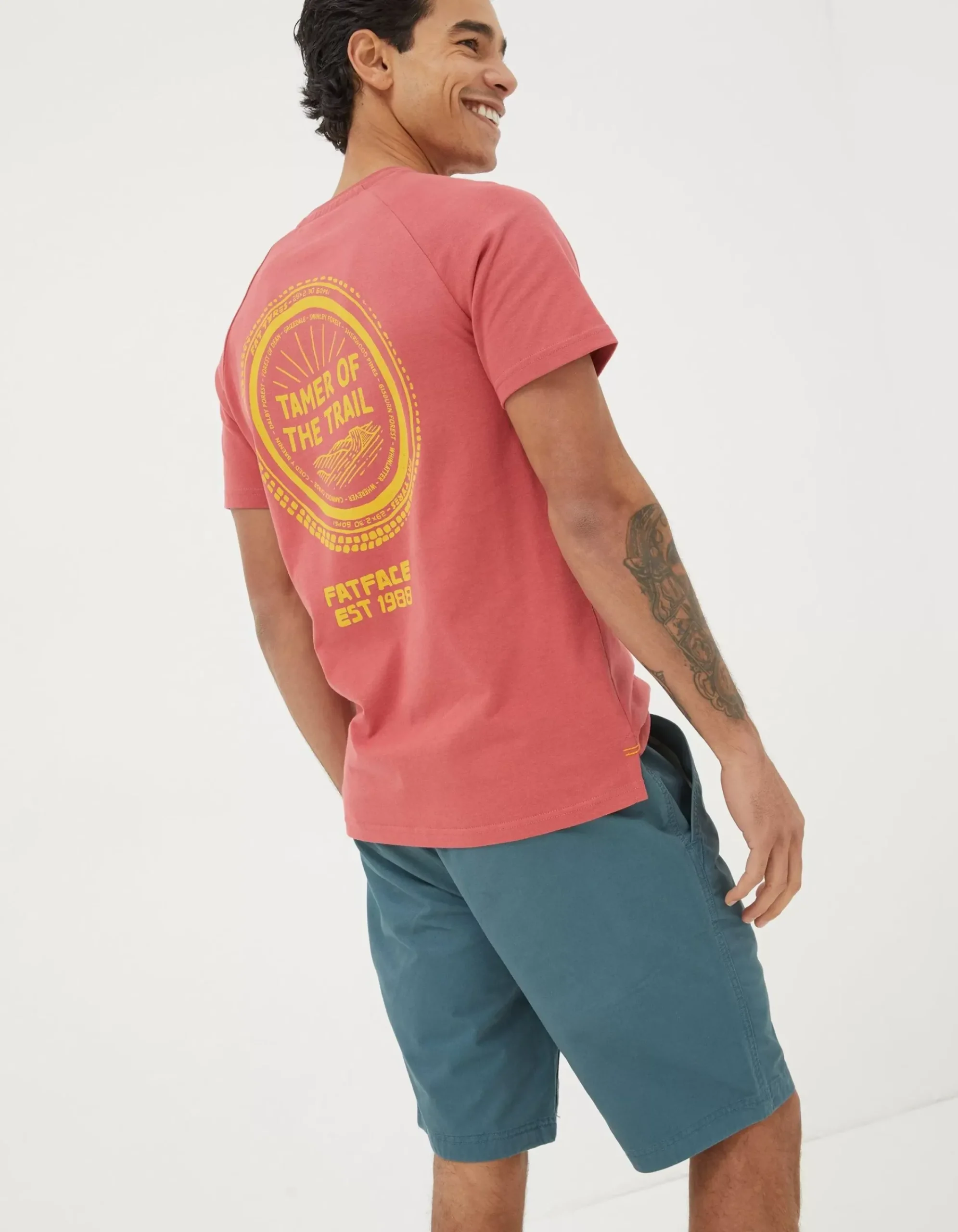 FatFace Trail Tamer T-Shirt Coral Pink Outlet