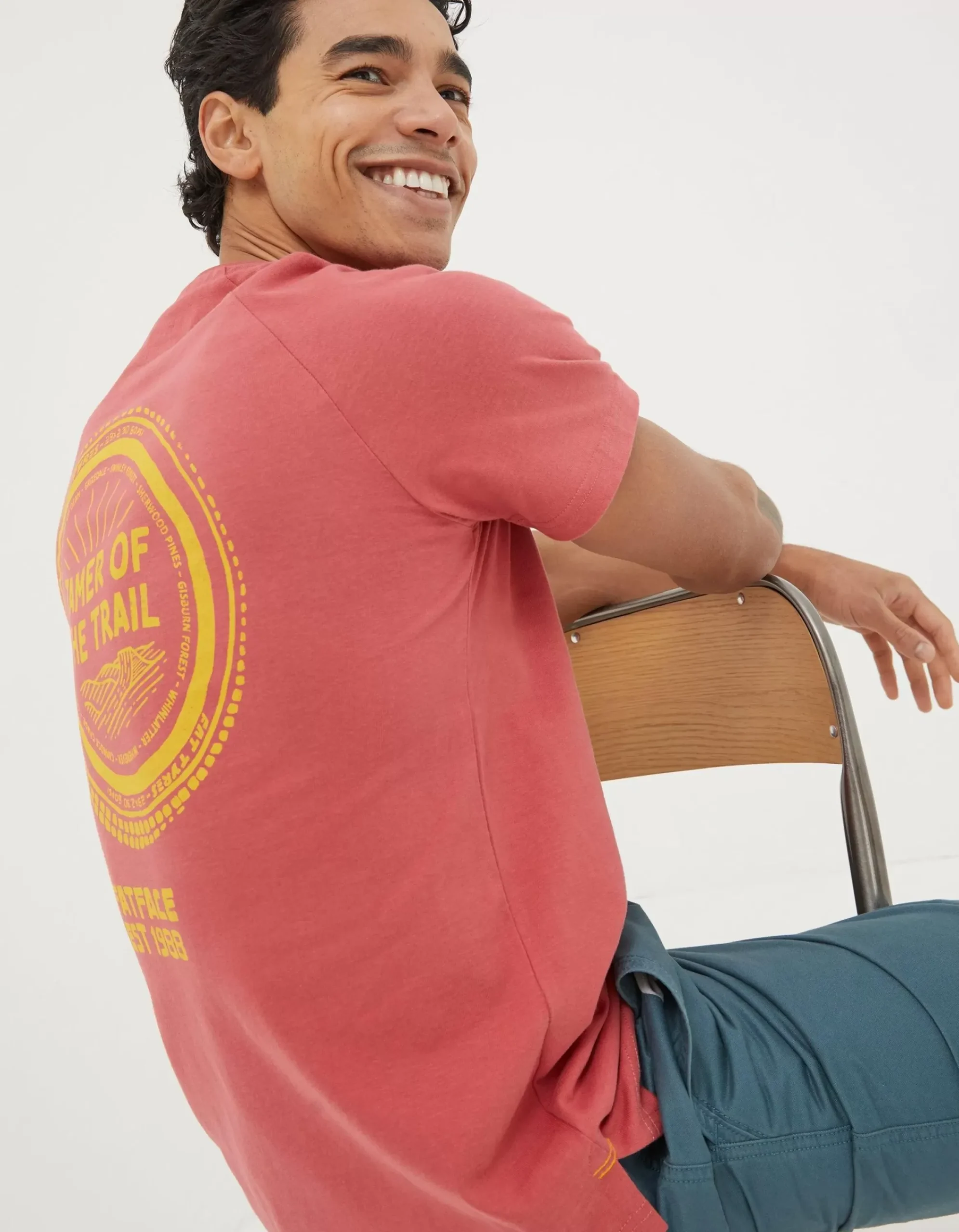 FatFace Trail Tamer T-Shirt Coral Pink Outlet