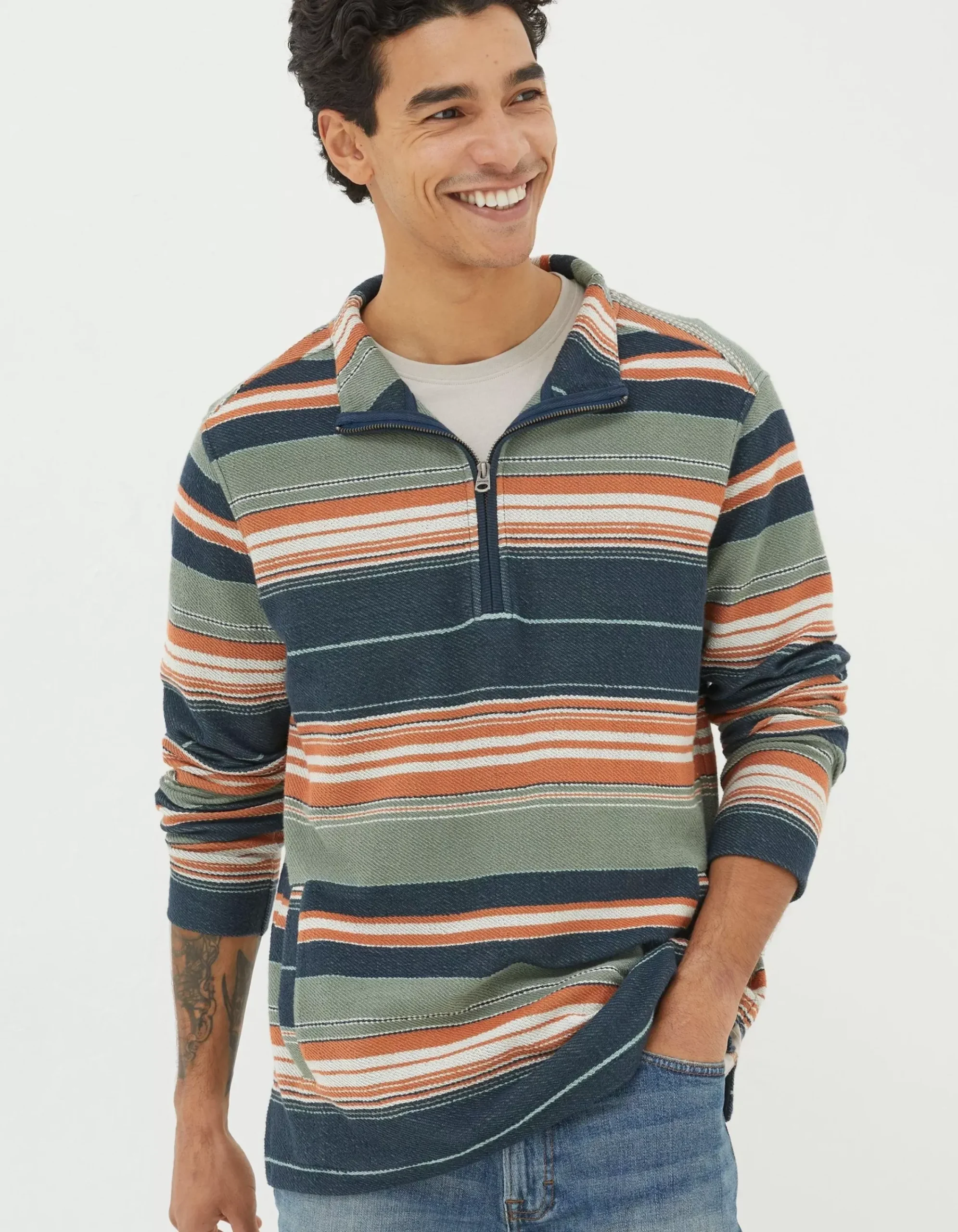 FatFace Trescowe Half Neck Sweatshirt Green Haze