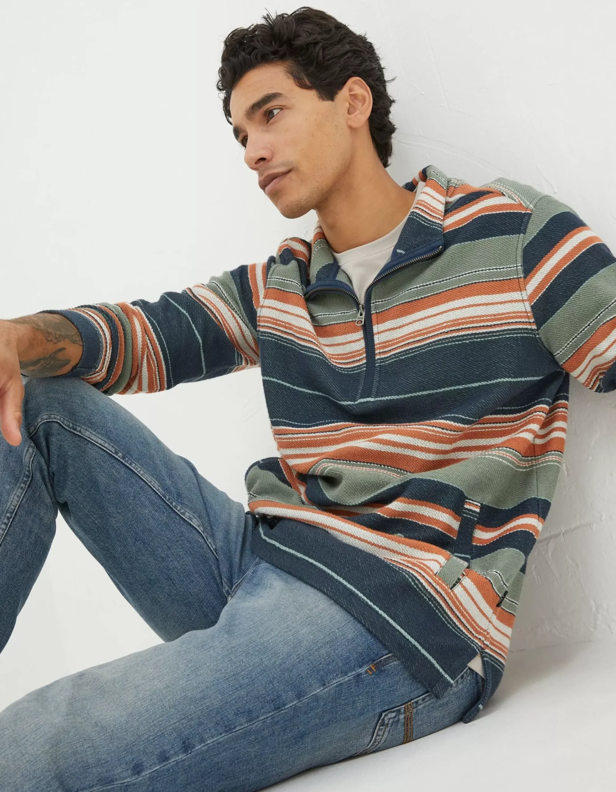 FatFace Trescowe Half Neck Sweatshirt Green Haze