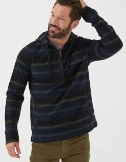 FatFace Trescowe Stripe Half Zip Hoodie Navy