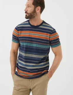 FatFace Trescowe Stripe T-Shirt Dusky Blue Clearance