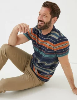 FatFace Trescowe Stripe T-Shirt Dusky Blue Clearance