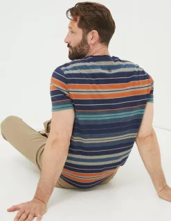 FatFace Trescowe Stripe T-Shirt Dusky Blue Clearance