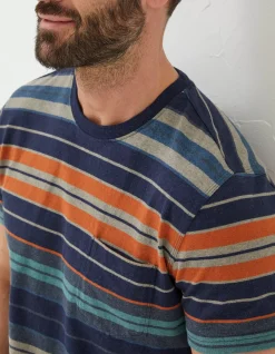 FatFace Trescowe Stripe T-Shirt Dusky Blue Clearance