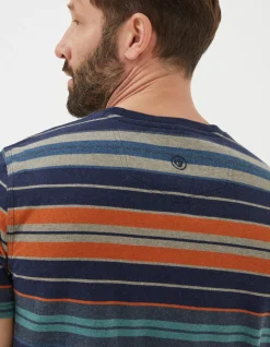 FatFace Trescowe Stripe T-Shirt Dusky Blue Clearance