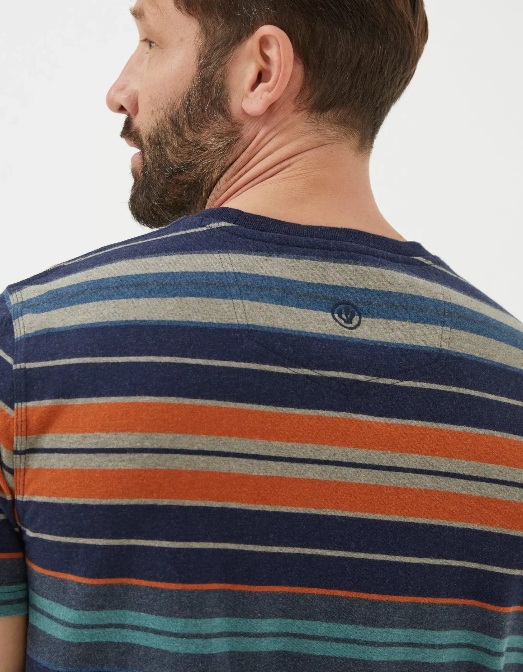 FatFace Trescowe Stripe T-Shirt Dusky Blue Clearance
