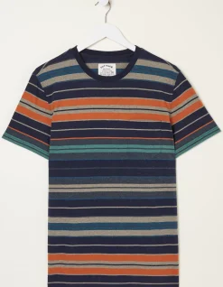 FatFace Trescowe Stripe T-Shirt Dusky Blue Clearance