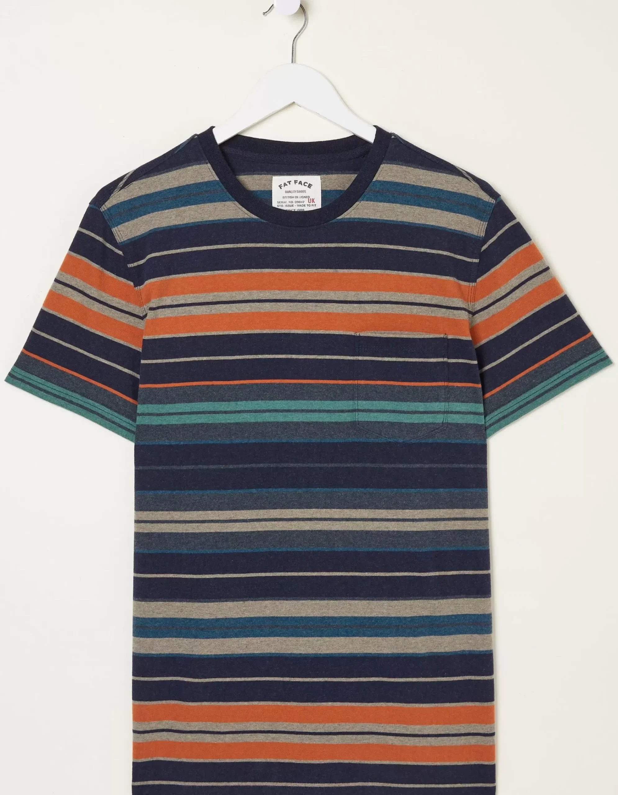 FatFace Trescowe Stripe T-Shirt Dusky Blue Clearance