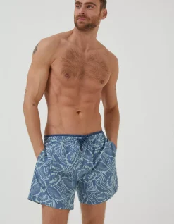 FatFace Trevose Palm Print Swim Shorts Washed Blue Discount
