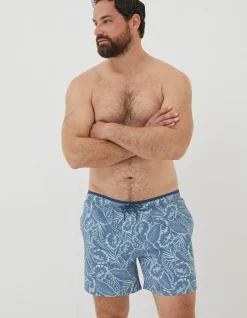 FatFace Trevose Palm Print Swim Shorts Washed Blue Discount