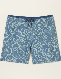 FatFace Trevose Palm Print Swim Shorts Washed Blue Discount