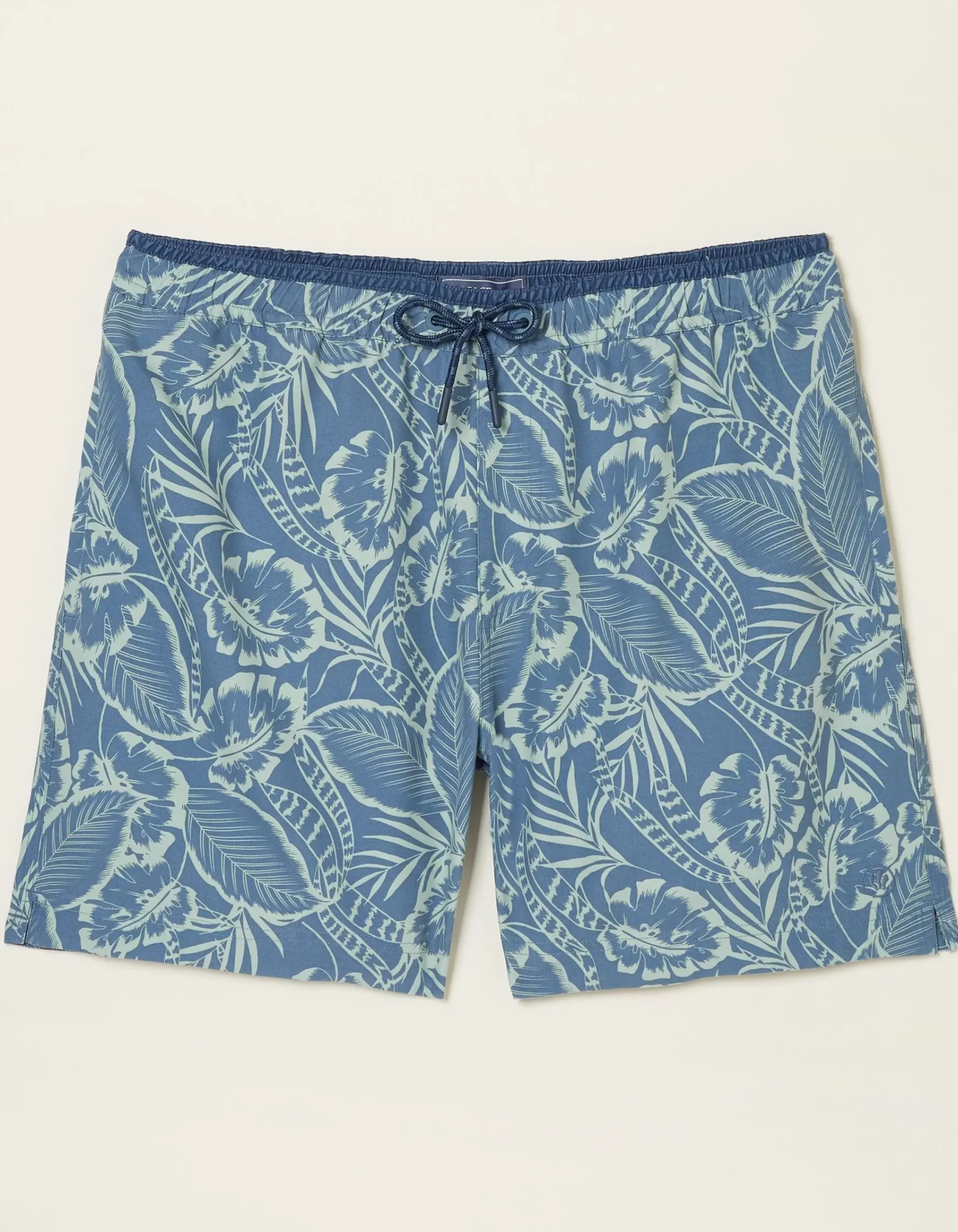 FatFace Trevose Palm Print Swim Shorts Washed Blue Discount