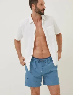 FatFace Trevose Shark Swim Shorts Washed Blue Clearance