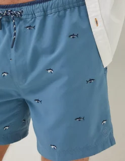 FatFace Trevose Shark Swim Shorts Washed Blue Clearance