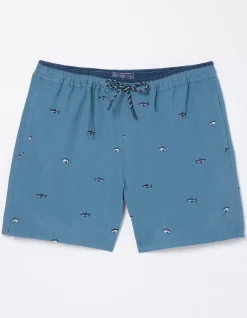 FatFace Trevose Shark Swim Shorts Washed Blue Clearance