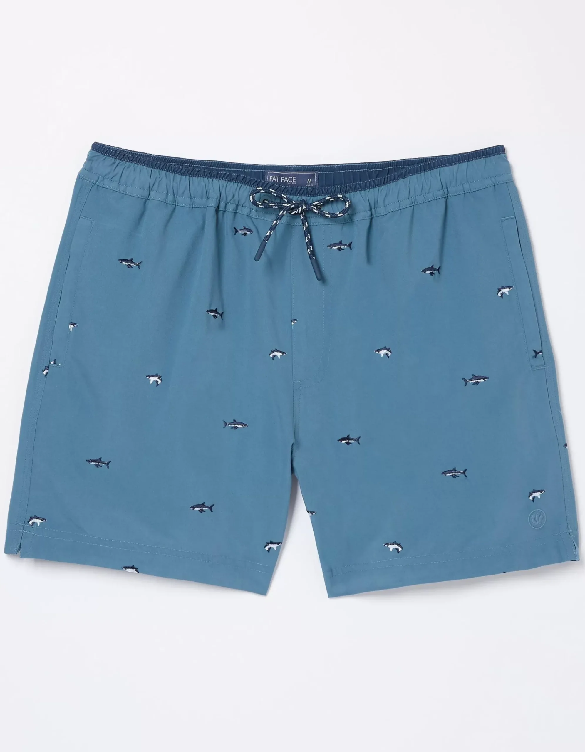 FatFace Trevose Shark Swim Shorts Washed Blue Clearance