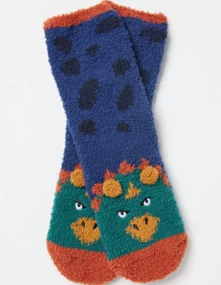 FatFace Triceratops Fluffy Socks Cobalt Blue Best