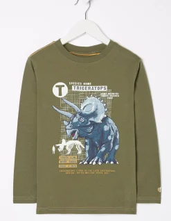 FatFace Triceratops Jersey T-Shirt Khaki Green New