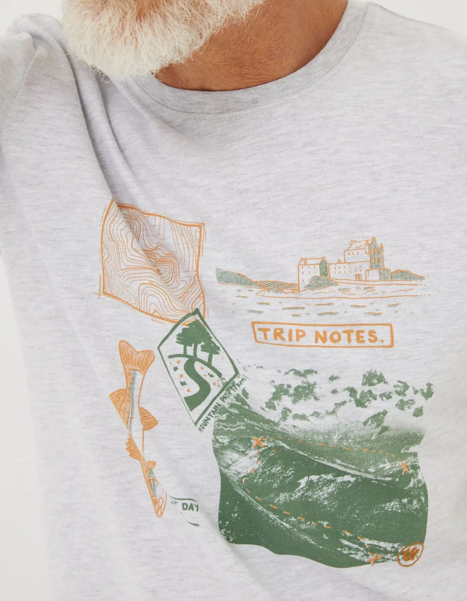 FatFace Trip Notes Printed T-Shirt Light Grey Best