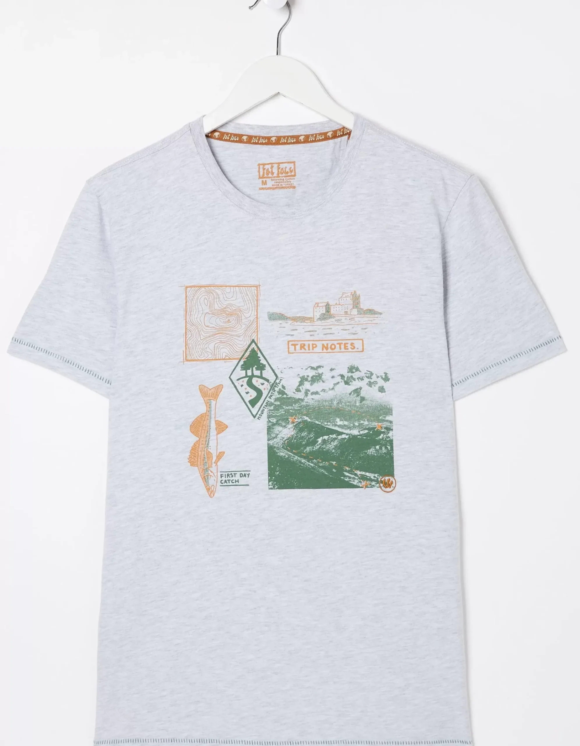 FatFace Trip Notes Printed T-Shirt Light Grey Best