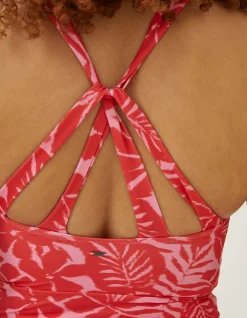 FatFace Tummy Control Ikat Leaves Swimsuit Bright Pink Online