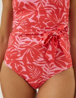 FatFace Tummy Control Ikat Leaves Swimsuit Bright Pink Online