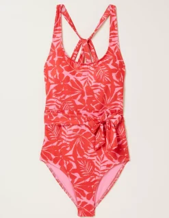 FatFace Tummy Control Ikat Leaves Swimsuit Bright Pink Online