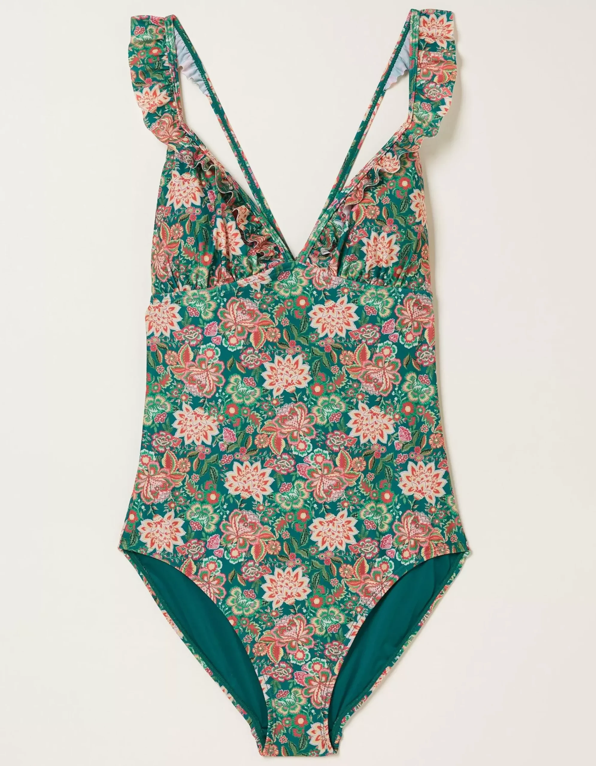 FatFace Tummy Control Paradise Frill Swimsuit Teal Green Best