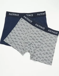 FatFace Two Pack Land Rover Print Boxers Grey Marl Sale