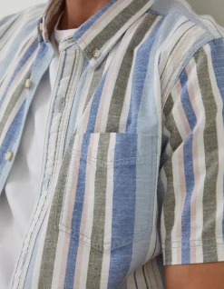 FatFace Tynemouth Stripe Shirt Chamb Blue Discount