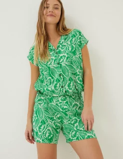 FatFace Val Leaf Linen Blend Shirt Bright Green Sale